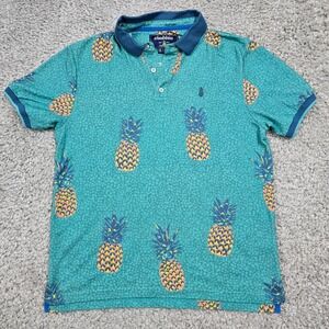 Chubbies Mens Pineapple Print Polo Shirt Blue Short Sleeve Size Small Resortwear